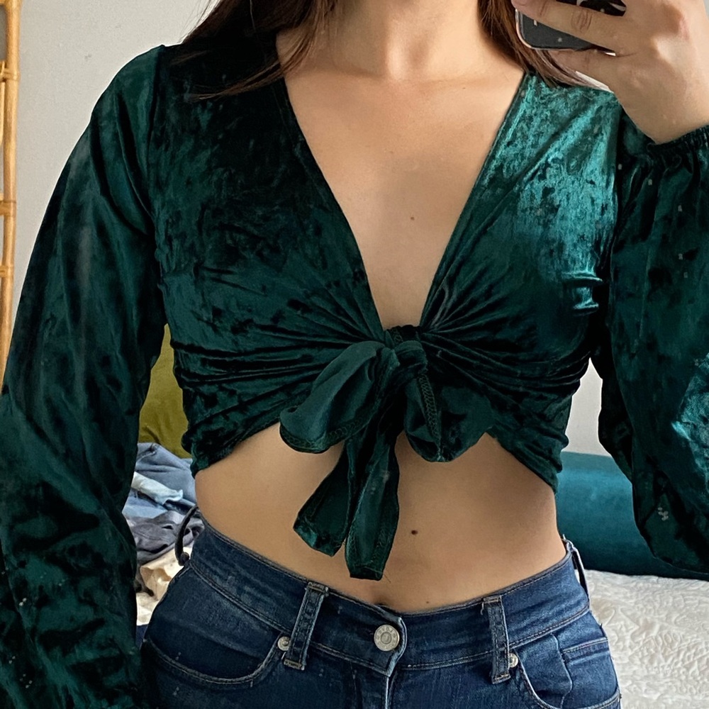 Tie-front Velvet blouse